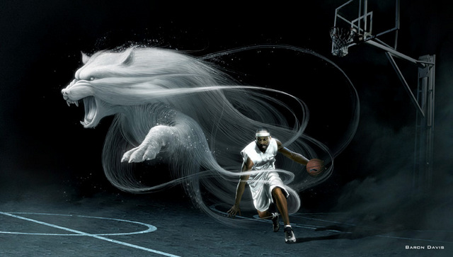 凶猛篮球+著名球星的广告设计