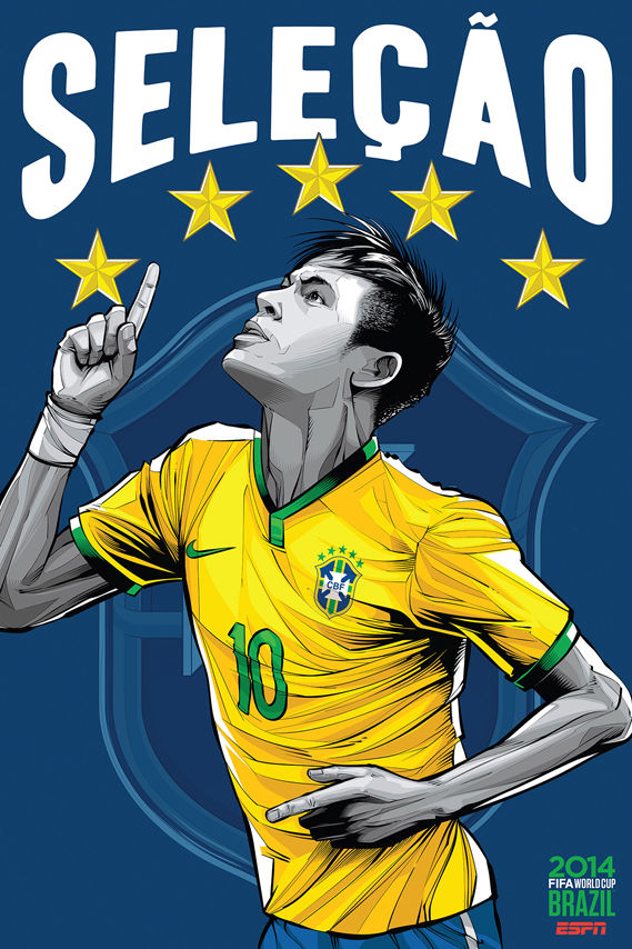 吹响冲锋号:2014巴西世界杯球星海报_设计欣