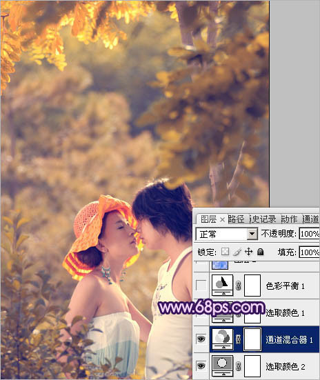 Photoshop调出树林人物图片流行的日韩粉蓝色 数码后期教程