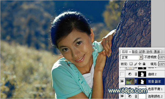 Photoshop打造淡淡的古典青黃色外景美女圖片