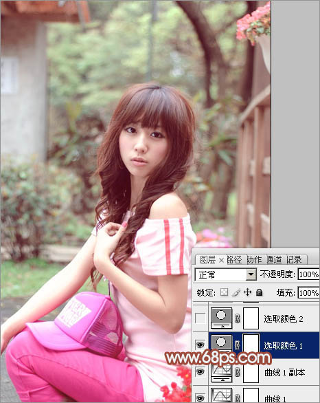 Photoshop給花壇邊美女加上小清新的淡調(diào)紅褐色