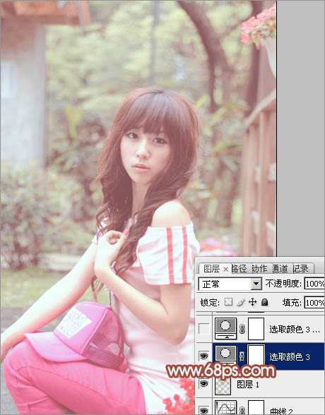 Photoshop給花壇邊美女加上小清新的淡調(diào)紅褐色