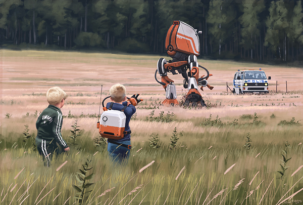科幻场景插画 未来的瑞典乡村
