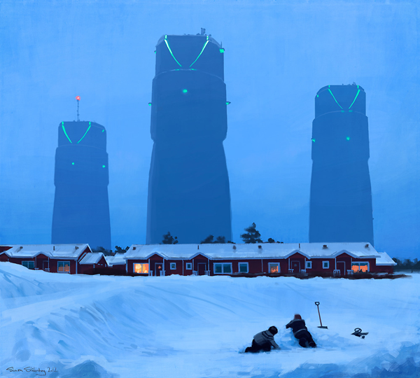 科幻场景插画 未来的瑞典乡村
