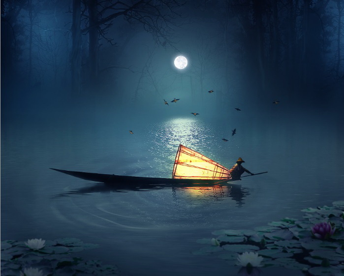 月夜孤舟图片图片