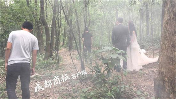 摄影师为追求婚纱照效果 在植物园燃放硫磺烟饼