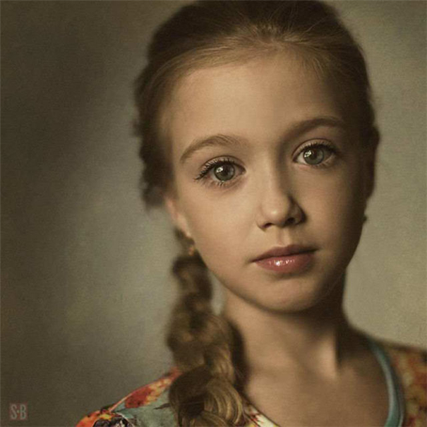 唯美的油画风格儿童肖像