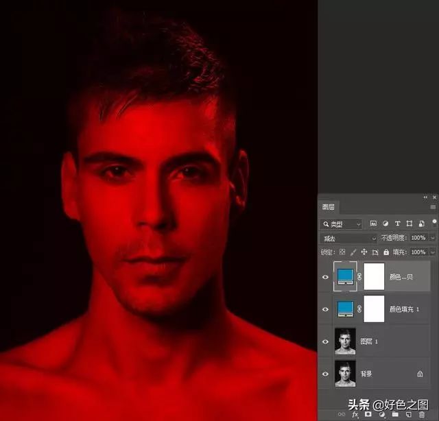 创意照片，在PS用渐变工具和图层混合模式制作红蓝人像照片_www.16xx8.com